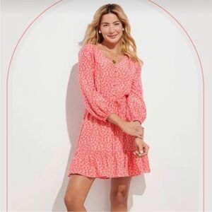 Vineyard Vines Coral Pink Long Sleeve Tiered Dress